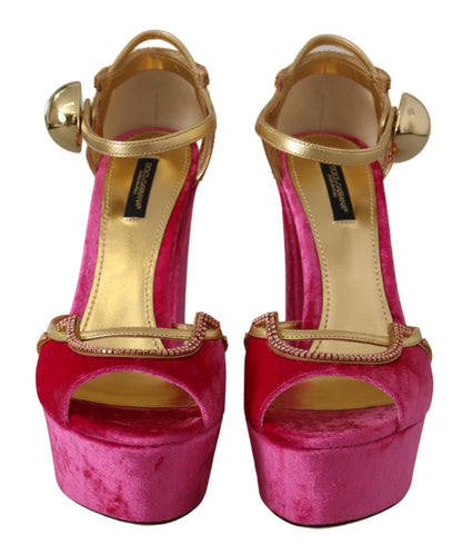 Dolce &amp; Gabbana Rosa Samt Kristall Knöchelriemen Sandalen Schuhe