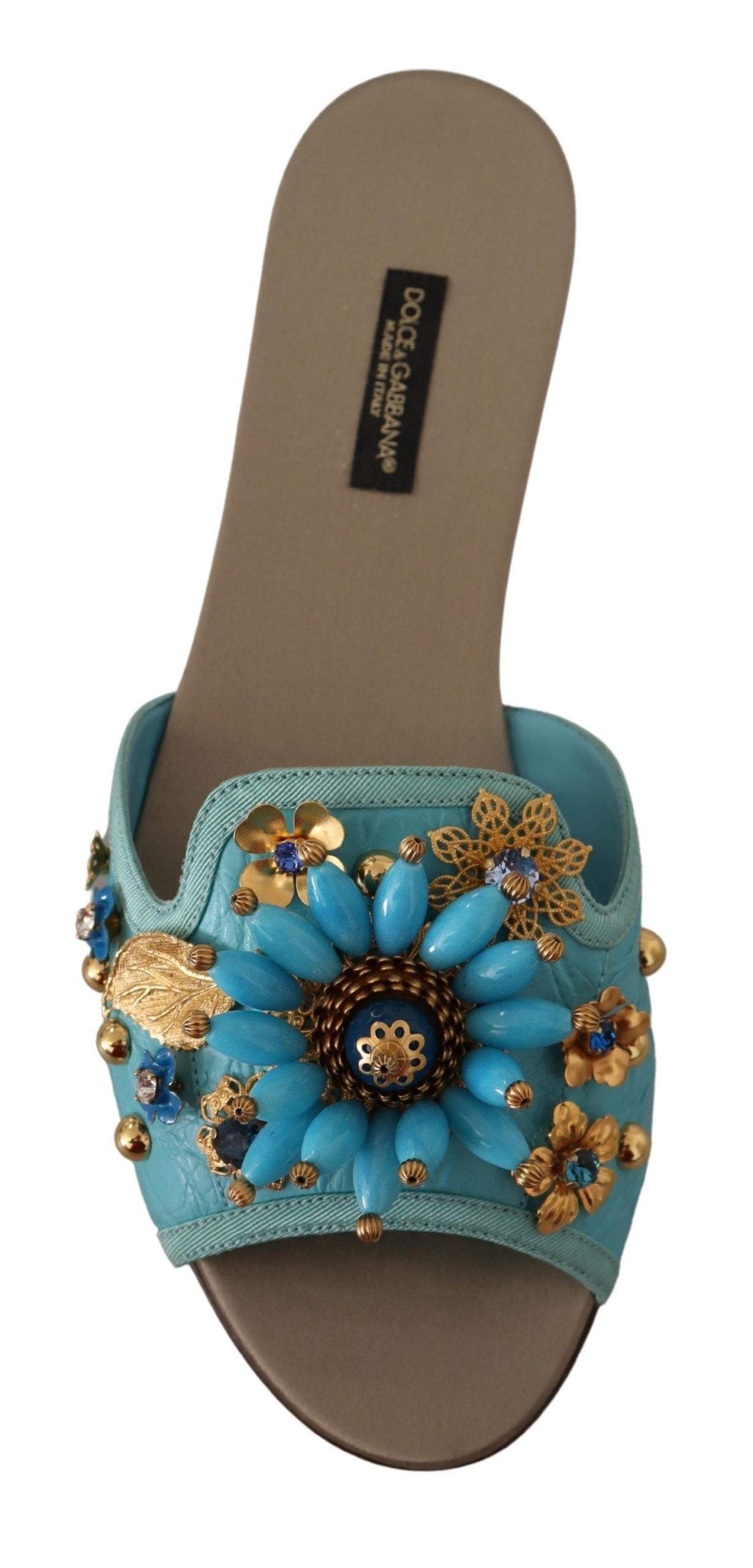 Dolce &amp; Gabbana Blaue Kristallsandalen aus exotischem Leder mit blauen Kristallen