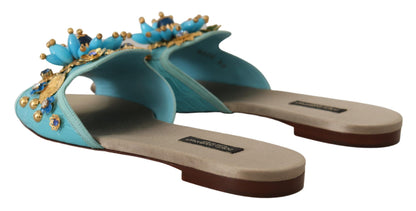 Dolce &amp; Gabbana Blaue Kristallsandalen aus exotischem Leder mit blauen Kristallen