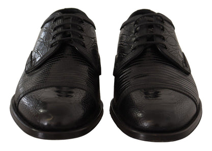 Dolce &amp; Gabbana – Formelle Derby-Schuhe aus schwarzem Exotenleder mit Schnürung
