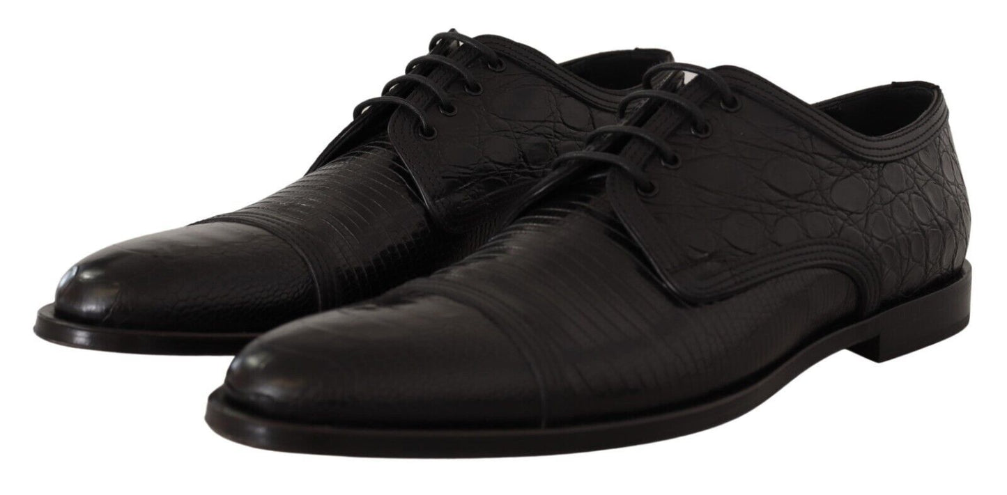 Dolce &amp; Gabbana – Formelle Derby-Schuhe aus schwarzem Exotenleder mit Schnürung