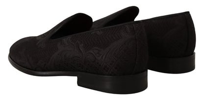 Dolce &amp; Gabbana – Hausschuhe aus Brokat mit Blumenmuster in Schwarz