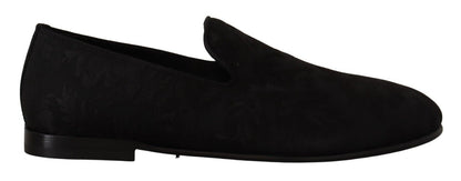 Dolce &amp; Gabbana Schwarze Jacquard-Hausschuhe, flache Halbschuhe
