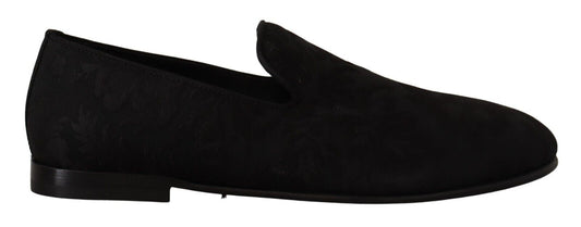 Dolce &amp; Gabbana Schwarze Jacquard-Hausschuhe, flache Halbschuhe