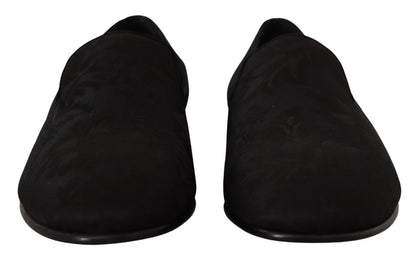 Dolce &amp; Gabbana Schwarze Jacquard-Hausschuhe, flache Halbschuhe
