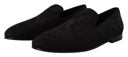 Dolce &amp; Gabbana Schwarze Jacquard-Hausschuhe, flache Halbschuhe
