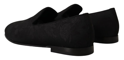 Dolce &amp; Gabbana Schwarze Jacquard-Hausschuhe, flache Halbschuhe