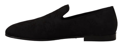 Dolce &amp; Gabbana Schwarze Jacquard-Hausschuhe, flache Halbschuhe