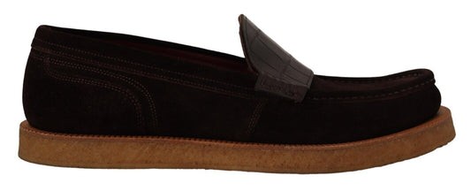 Dolce &amp; Gabbana – Slipper aus Wildleder in Braun mit Mokassin-Absatz