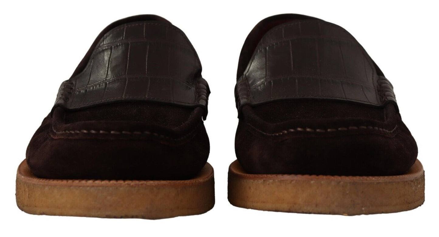 Dolce &amp; Gabbana – Slipper aus Wildleder in Braun mit Mokassin-Absatz