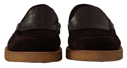 Dolce &amp; Gabbana – Slipper aus Wildleder in Braun mit Mokassin-Absatz
