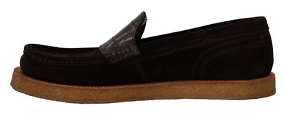 Dolce &amp; Gabbana – Slipper aus Wildleder in Braun mit Mokassin-Absatz