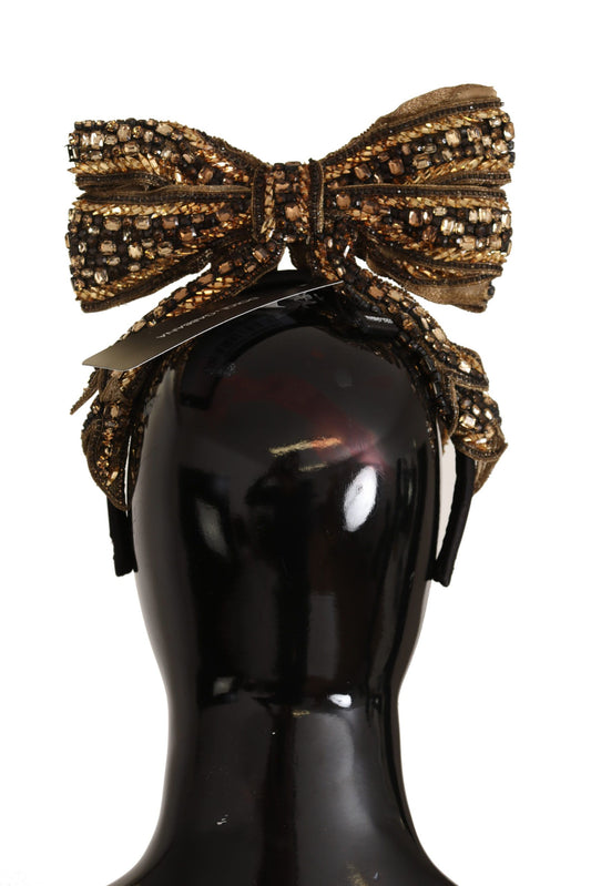 Dolce &amp; Gabbana Gold Kristall Perlen Pailletten Seide Schleife Stirnband Diadem
