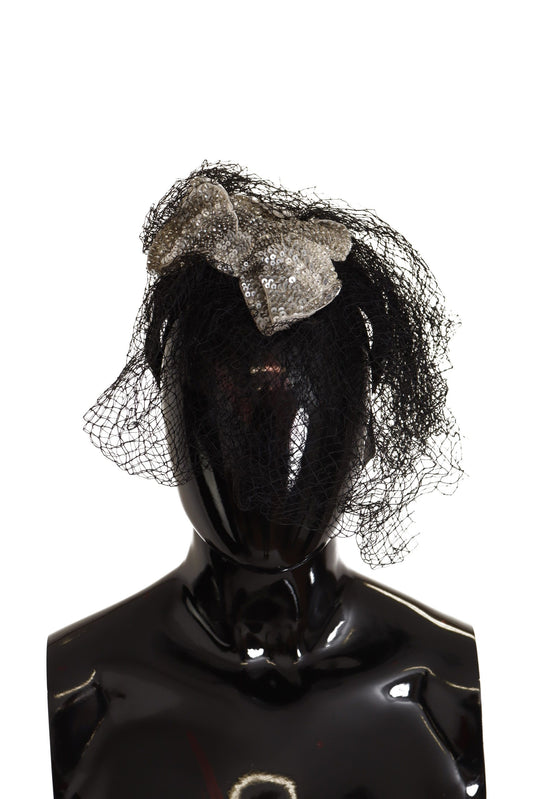 Dolce &amp; Gabbana – Schwarzes Fascinator-Diadem-Stirnband mit Logo und Pailletten