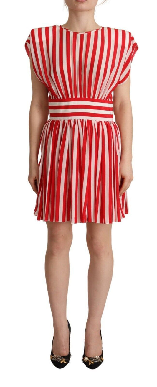 Dolce &amp; Gabbana – Mini-A-Linien-Kleid aus Seide mit roten und weißen Streifen