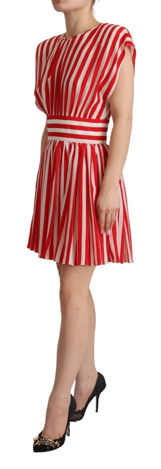 Dolce &amp; Gabbana – Mini-A-Linien-Kleid aus Seide mit roten und weißen Streifen