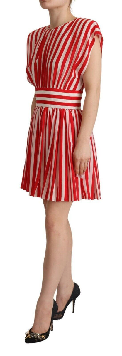 Dolce &amp; Gabbana – Mini-A-Linien-Kleid aus Seide mit roten und weißen Streifen