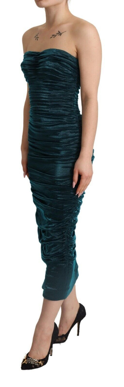Dolce &amp; Gabbana Türkisfarbenes, drapiertes Midikleid mit Bustier-Oberteil