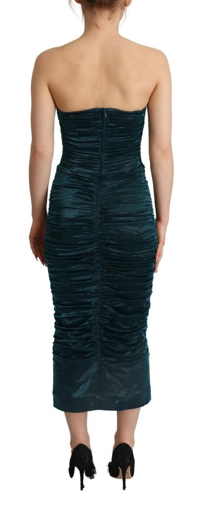 Dolce &amp; Gabbana Türkisfarbenes, drapiertes Midikleid mit Bustier-Oberteil