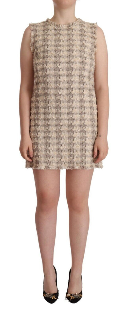 Dolce &amp; Gabbana Beige Checkered Sleeveless Mini Shift Dress
