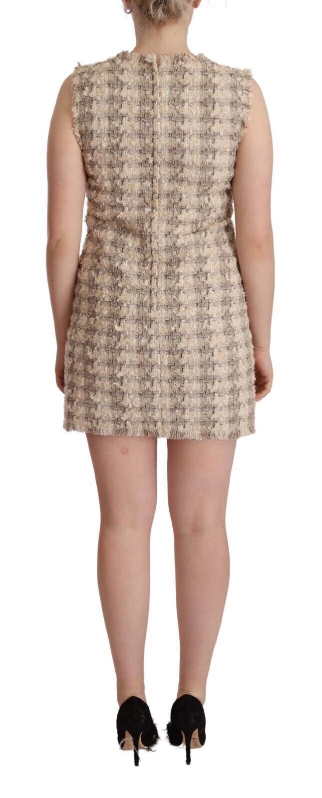 Dolce &amp; Gabbana Beige Checkered Sleeveless Mini Shift Dress
