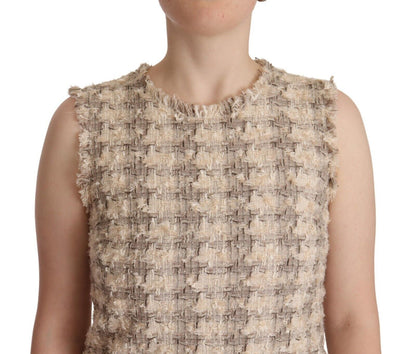 Dolce &amp; Gabbana Beige Checkered Sleeveless Mini Shift Dress
