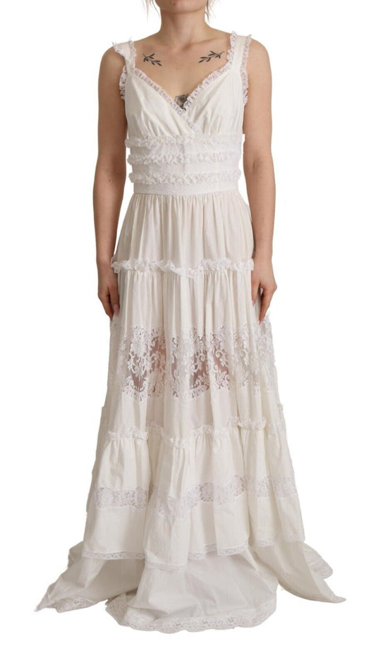 Dolce &amp; Gabbana – Langes Maxi-A-Linien-Kleid aus weißer Baumwolle