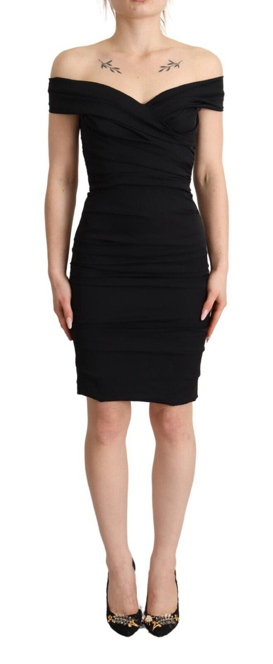 Dolce &amp; Gabbana – Bodycon-Etuikleid aus schwarzer Seide mit schulterfreiem Schnitt
