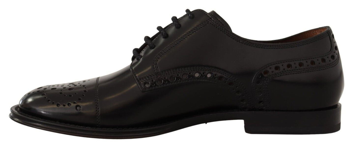 Dolce &amp; Gabbana – Formelle Derby-Schuhe aus schwarzem Leder mit Flügelkappe für Herren