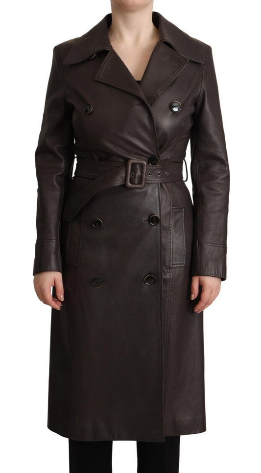 Dolce &amp; Gabbana – Dunkelbraune Lederjacke mit langen Ärmeln und Gürtel