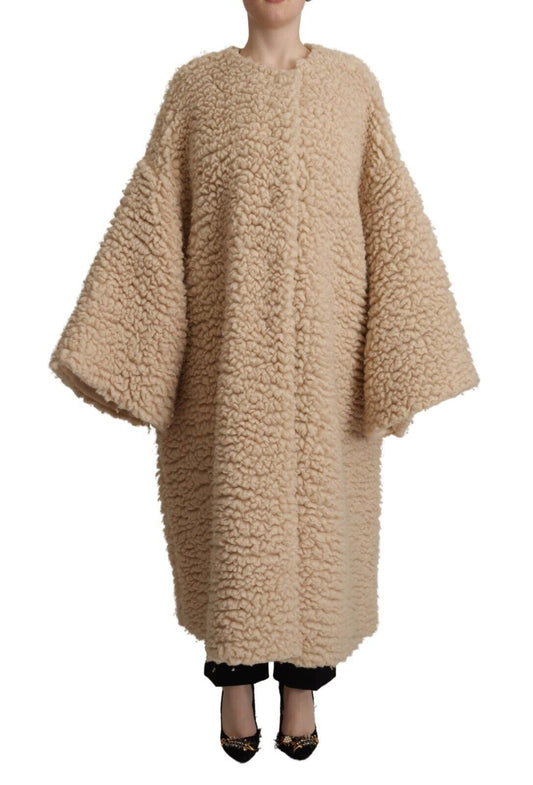 Dolce &amp; Gabbana Beige Kunstpelzmantel aus Kaschmirwolle