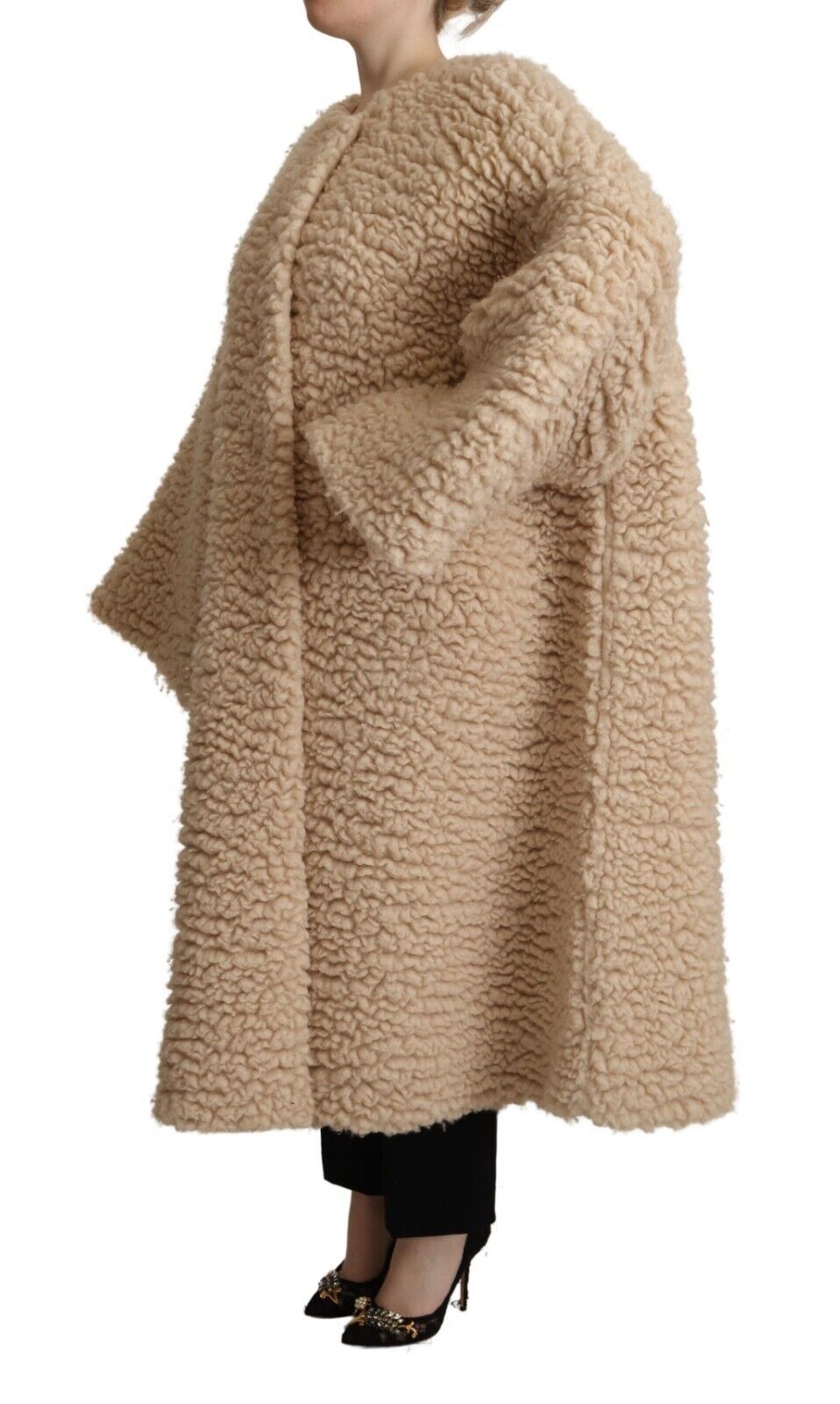 Dolce &amp; Gabbana Beige Kunstpelzmantel aus Kaschmirwolle