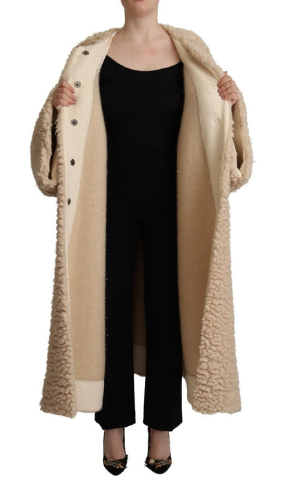 Dolce &amp; Gabbana Beige Kunstpelzmantel aus Kaschmirwolle