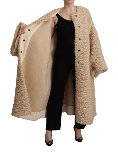 Dolce &amp; Gabbana Beige Kunstpelzmantel aus Kaschmirwolle