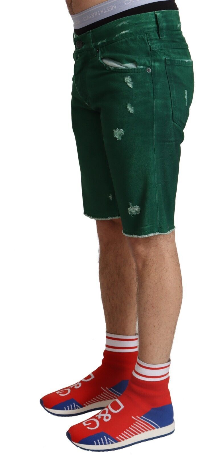 Dolce &amp; Gabbana Grüne zerfetzte Baumwoll-Bermudashorts für Herren