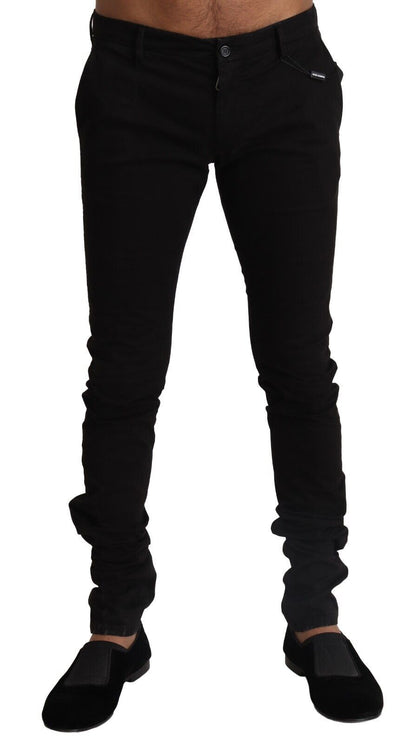 Dolce &amp; Gabbana – Enge Hose aus schwarzem Baumwollstretch in Slim Fit