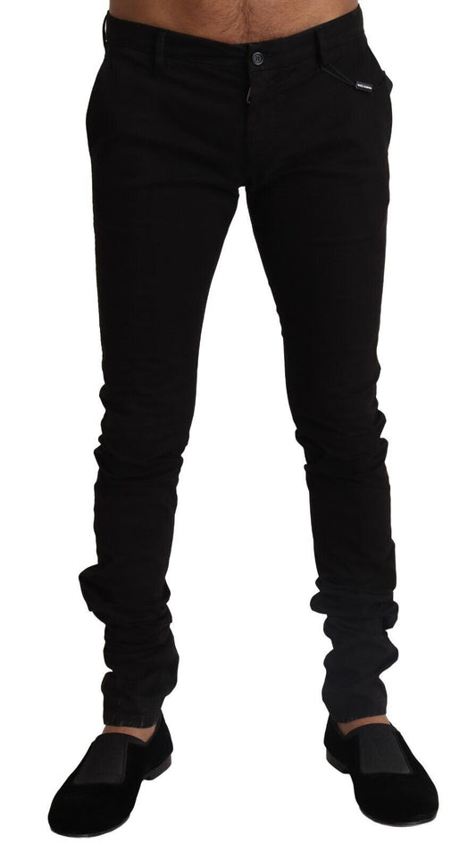 Dolce &amp; Gabbana – Enge Hose aus schwarzem Baumwollstretch in Slim Fit