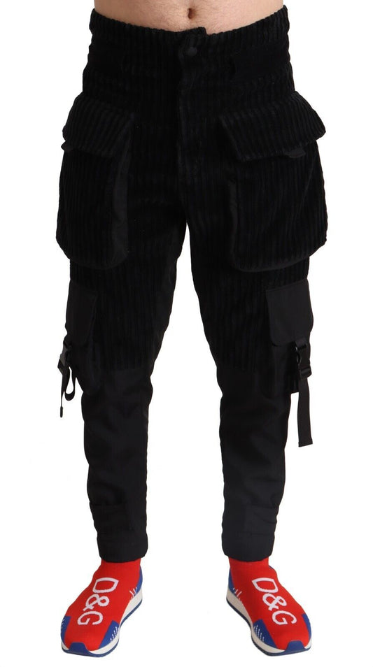 Dolce &amp; Gabbana – Enge Cargohose aus Cord in Schwarz aus Baumwolle