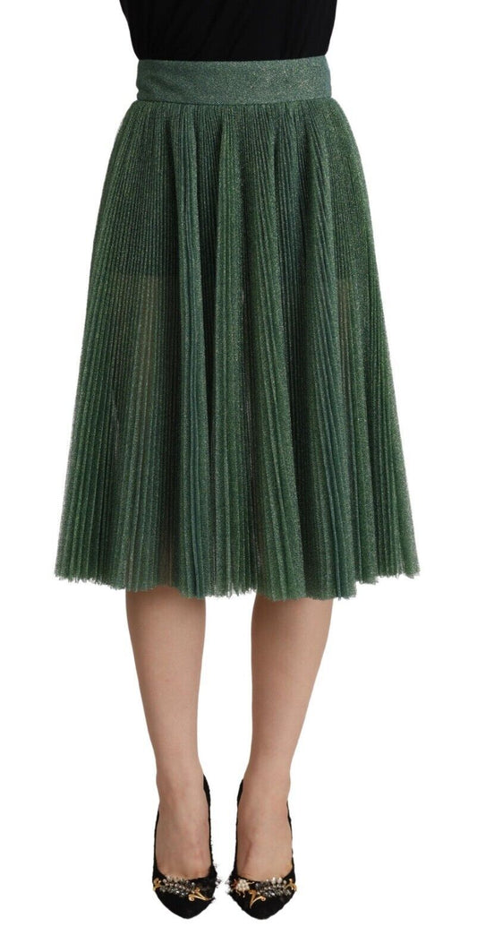 Dolce &amp; Gabbana – A-Linien-Faltenrock mit hoher Taille in Metallic-Grün