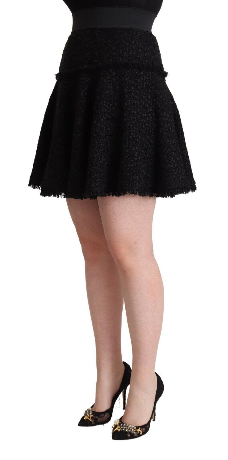 Dolce &amp; Gabbana – Schwarzer Minirock in A-Linie aus gestricktem Nylon mit hoher Taille