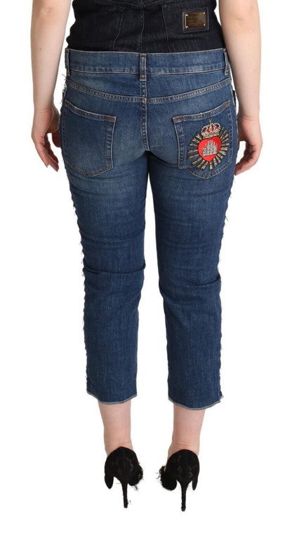 Dolce &amp; Gabbana – Blau verwaschene, verkürzte Jeans mit Logo und mittlerer Taille