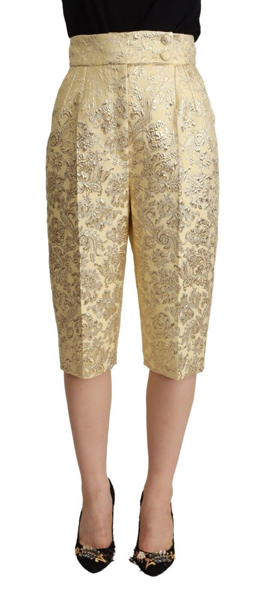 Dolce &amp; Gabbana Beigefarbene, hoch taillierte Brokathose mit Blumenmuster
