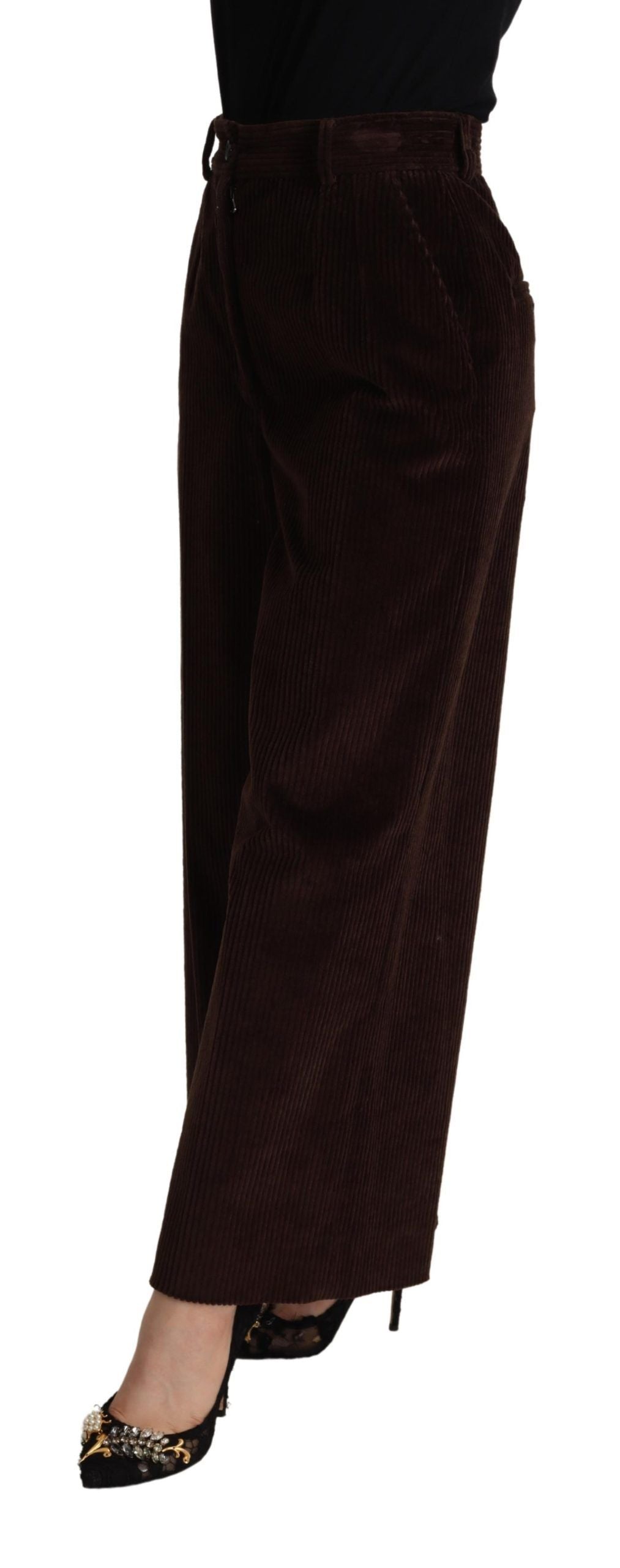 Dolce &amp; Gabbana – Schwarze Hose aus Baumwolle mit hoher Taille und weitem Bein