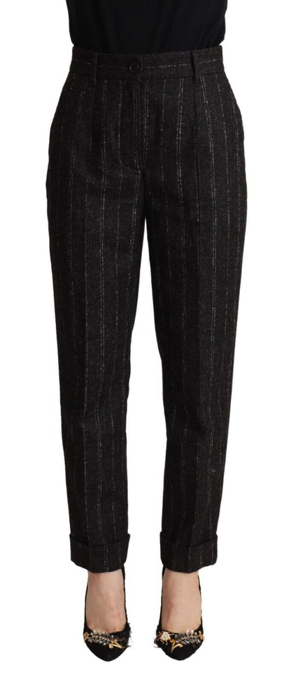 Dolce &amp; Gabbana – Schwarze, gestreifte, konische Hose mit hoher Taille