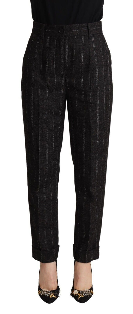 Dolce &amp; Gabbana – Schwarze, gestreifte, konische Hose mit hoher Taille