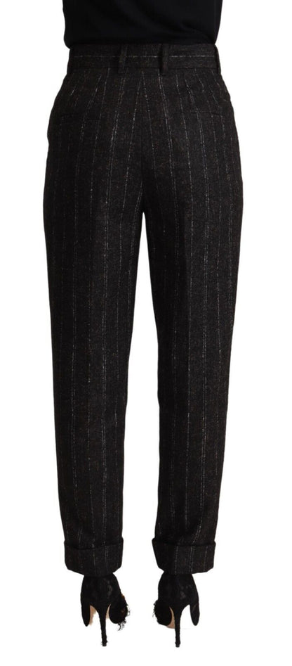 Dolce &amp; Gabbana – Schwarze, gestreifte, konische Hose mit hoher Taille