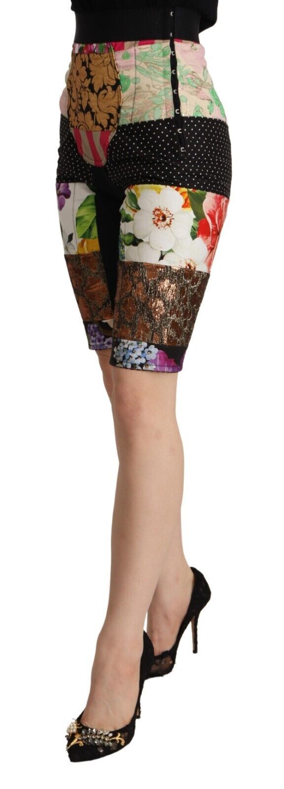 Dolce &amp; Gabbana – Mehrfarbige Patchwork-Shorts mit hoher Taille