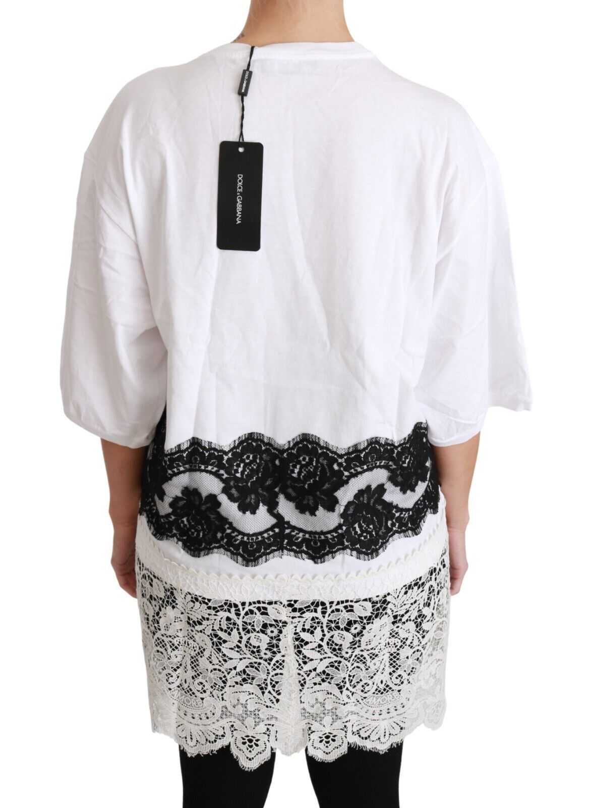 Dolce &amp; Gabbana – Weißes T-Shirt mit Baumwollspitze „Fashion Sinner“