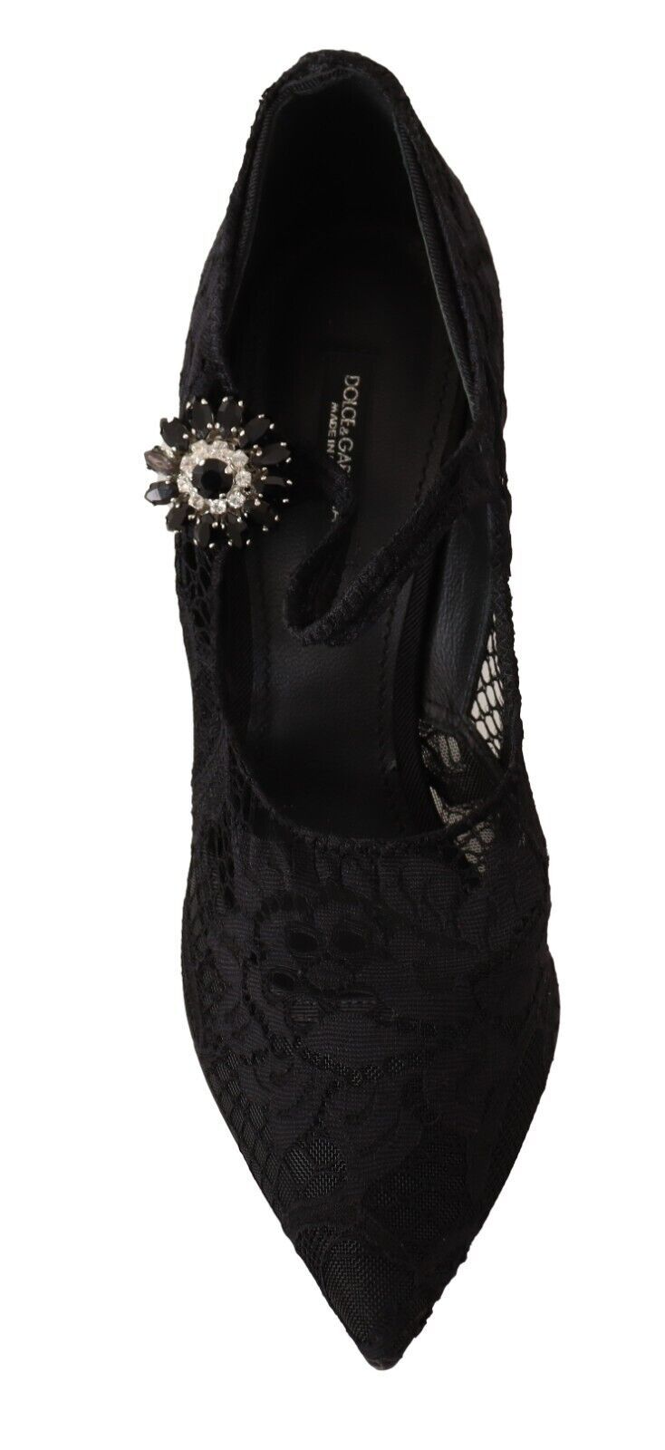 Dolce &amp; Gabbana Schwarze Mary Jane Pumps mit Spitzen und Kristallen