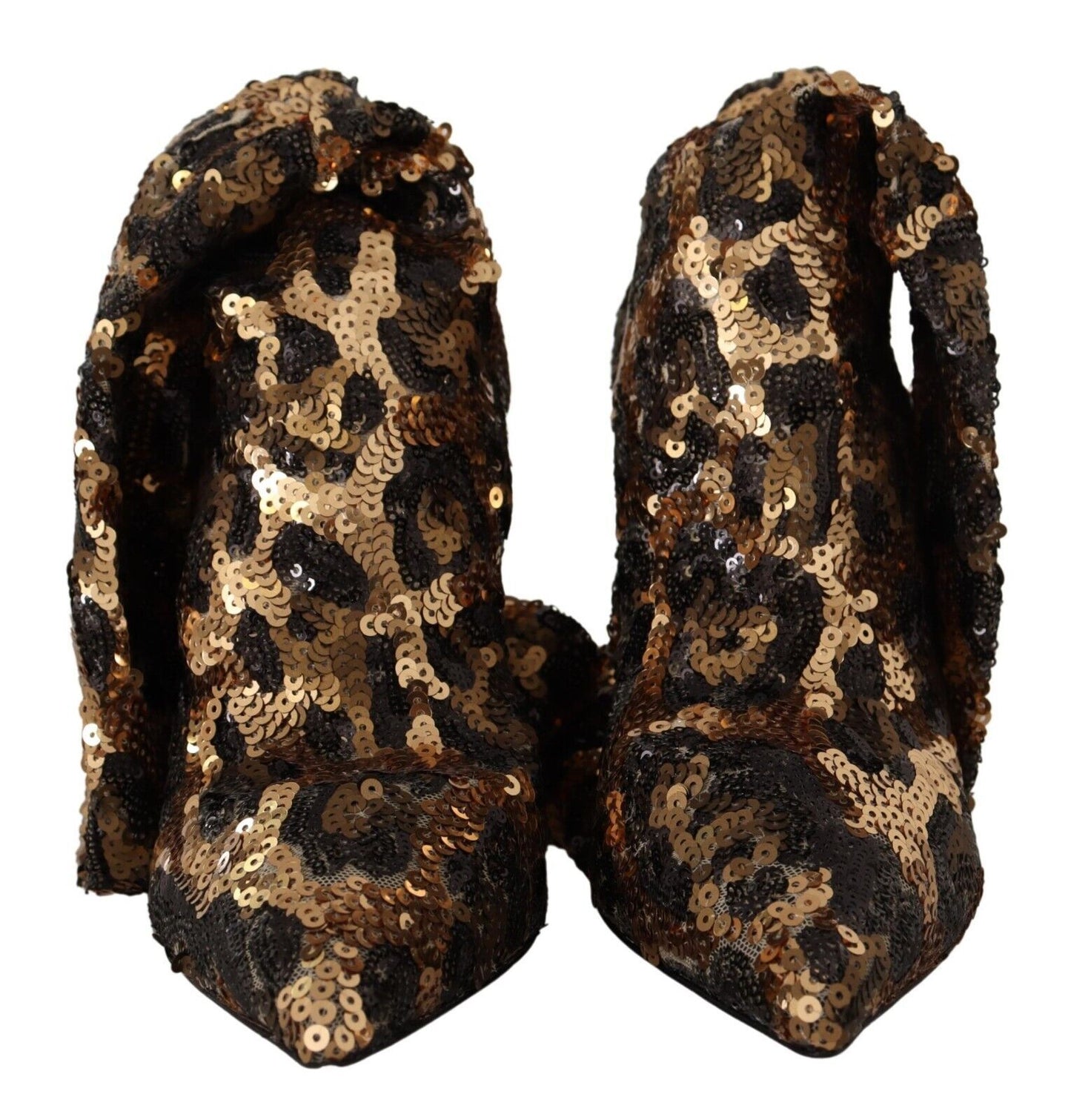 Dolce &amp; Gabbana Gold Leopard Sequins Heels Boots Shoes